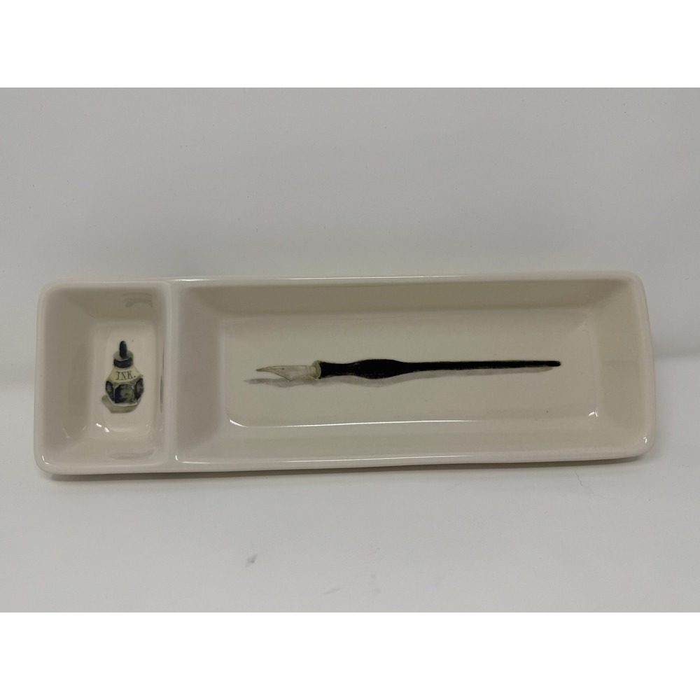 Rae Dunn Artisan Collection Ink Pen Ceramic Desk 11" Writing Tray Excellent